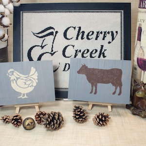 Hand Painted Chicken or Cow Shelf Signs, Decorative Displays, Country or Farmhouse Decor image 1