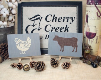 Hand Painted Chicken or Cow Shelf Signs, Decorative Displays, Country or Farmhouse Decor