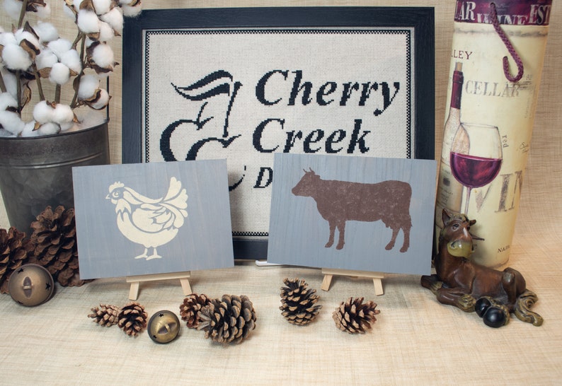 Hand Painted Chicken or Cow Shelf Signs, Decorative Displays, Country or Farmhouse Decor image 1