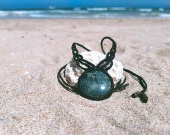 Kombamba Jasper cabujón redondo micro macramé collar ajustable/Collier/gargantilla estilo boho/hippie/festival