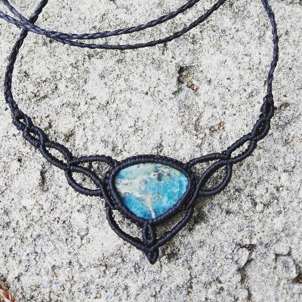 Larimar adjustable micro macrame Necklace headpiece- boho hippie elven festival tribal organic vegan