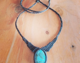 Collar de macramé con larimar, tocado tipo tiara ajustable, collar de festival de hadas elfo bohemio hippie