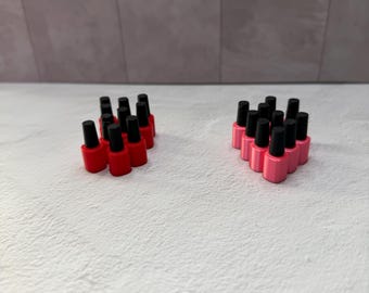 Mini 3D Printed Nail Polish Bottle – Decorative Miniature, Lid Does NOT Open, 1 Inch Tall, Hot Pink or Red, Dollhouse Decor, Nail Tech Gift
