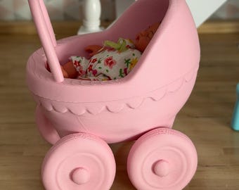 Miniature Baby stroller carriage – 3D Printed Dollhouse Nursery Furniture – Pick Your Color –