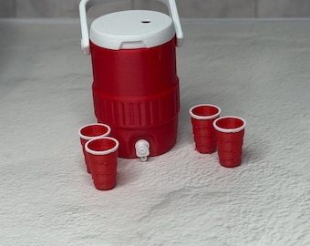 3D Printed Miniature Water Cooler with 4 Cups | Dollhouse Sports Cooler Set | Choose Your Color | Tiny Gatorade Jug | Dollhouse Kitchen Deco