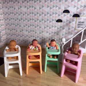 Miniature Baby high Chair  – 3D Printed Dollhouse Nursery Furniture – Pick Your Color –