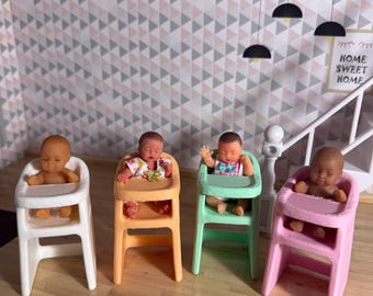 Miniature Baby high Chair  – 3D Printed Dollhouse Nursery Furniture – Pick Your Color –