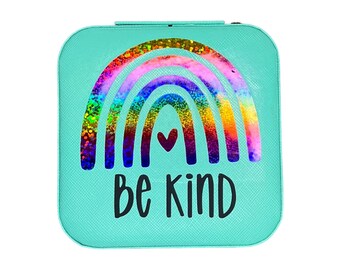 Be Kind Jewelry Box; Leather Jewelry Box; Travel Gifts; Gifts for Her; Inspirational; Storage; Organization; Rainbow; Pride