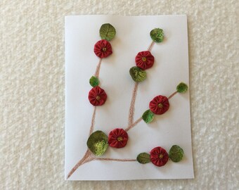 Greeting Card with a Red Flower Vine Design