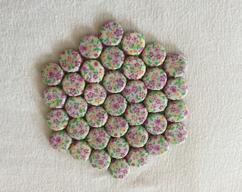 Hexagonal Kitchen Trivet with a Purple Flower & Green Leaves Design