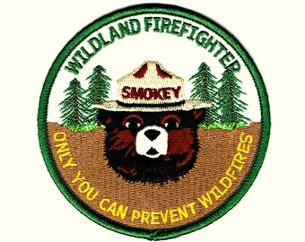 Official SMOKEY BEAR - Wildland Firefighter - 3.5" Iron-On Embroidered Patch - Gift Father Him Her Boyfriend Girlfriend - Outdoor Nature