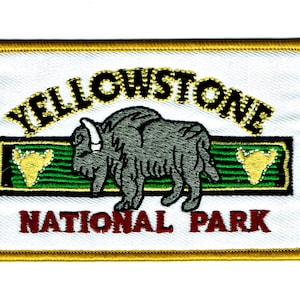 YELLOWSTONE - National Park - Iron-On - Embroidered Patch - Bison & Old Faithful, Wyoming WY - Gift for Him Her Boyfriend Girlfriend - NEW