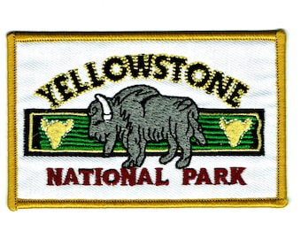 Yellowstone National Park Embroidered Patch: Bison & Old Faithful Iron-On