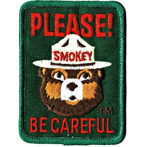 Official Smokey Bear - &quot;PLEASE Be CAREFUL&quot;- Iron-On - Embroidered USFS Patch – Perfect Gift for Kids Him Her - Outdoor Nature Patch - New
