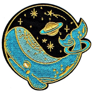 WHALE STARRY NIGHT Sky - Iron-On - Embroidered Patch - Environment Sea Life - Gift Him Her Boyfriend Girlfriend - Outdoor Nature Patch - New