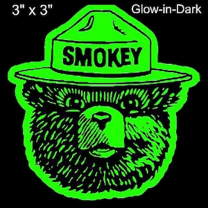 Official SMOKEY BEAR 3-inch Durable Vinyl Super-Bright Glow-in-the-Dark Sticker Decal Party Child Gift Indoors Outdoors Boys Girls - NEW