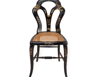 Japanned Chinoiserie Chair, Papier-Mâché, with Mother-of-Pearl Inlay, Regency Taste, Late 19th Century