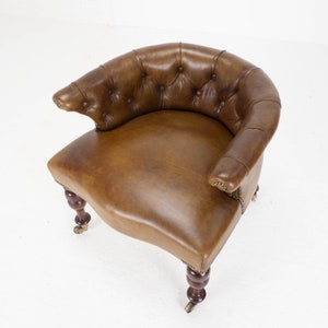 Victorian Captains Leather & Mahogany Desk / Tub Chair Armchair C1890 image 9