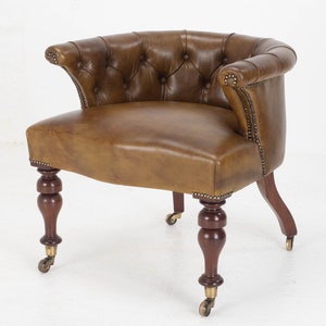 Victorian Captains Leather & Mahogany Desk / Tub Chair Armchair C1890 image 1