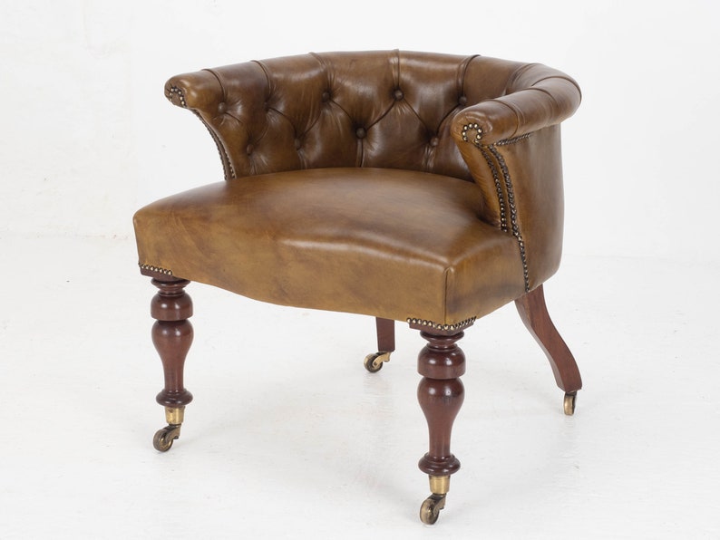 Victorian Captains Leather & Mahogany Desk / Tub Chair Armchair C1890 image 1