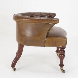 Victorian Captains Leather & Mahogany Desk / Tub Chair Armchair C1890 image 4