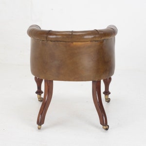 Victorian Captains Leather & Mahogany Desk / Tub Chair Armchair C1890 image 5