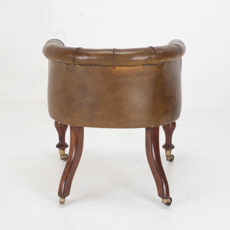 Victorian Captains Leather & Mahogany Desk / Tub Chair Armchair C1890 image 5