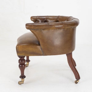 Victorian Captains Leather & Mahogany Desk / Tub Chair Armchair C1890 image 3