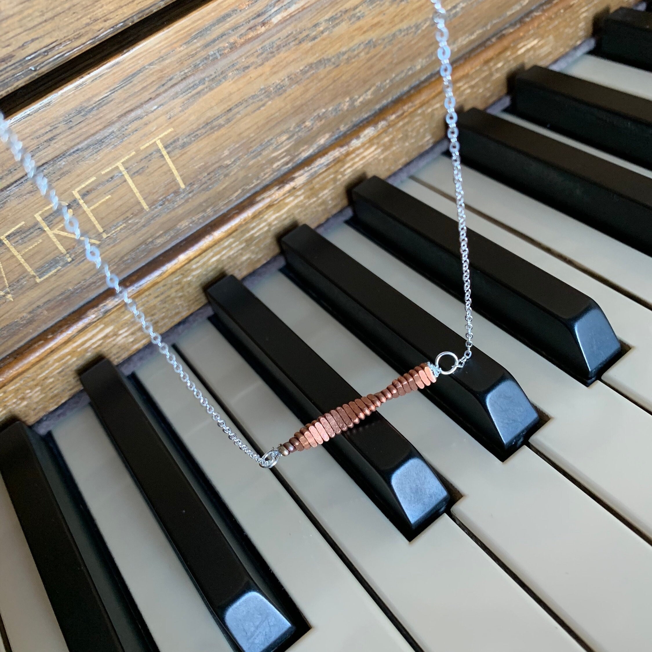 Large Knot Piano Wire Necklace in Silver and White