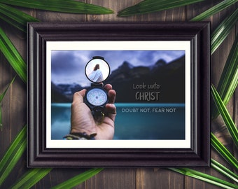 2025 Youth Theme Look Unto Christ D&C 6:36 doubt not, fear not. Digital Print of Jesus Christ in compass 4x6 picture for young women men LDS