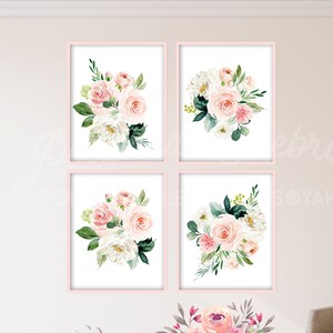 Blush Pink Watercolor Nursery Flowers Set / Printable Floral Wall Decor / Baby Girl Nursery Wall Art / Light Pink Nursery Prints / Mint Art