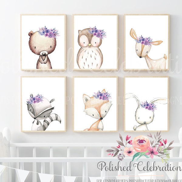 Purple Boho Woodland Animal Set / Printable Tribal Nursery Art / Lavender Lilac / Baby Girl Nursery Décor / Bohemian / Bedroom Wall Art