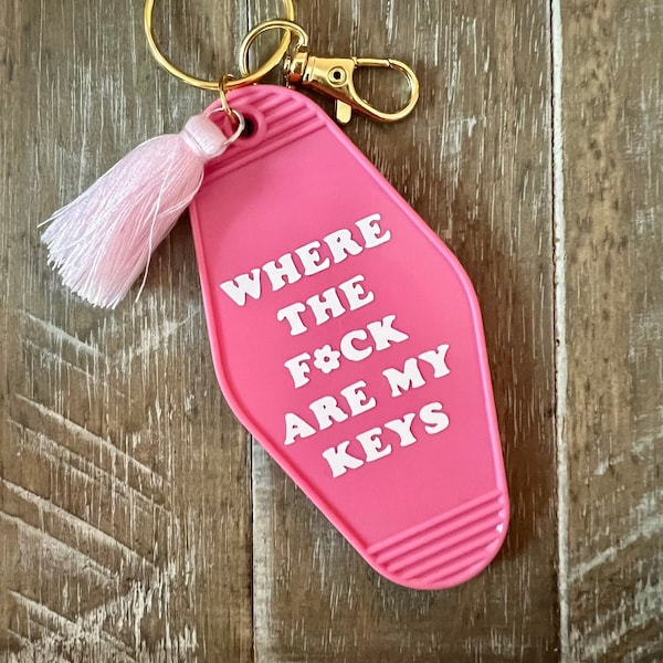 Retro Motel Keychain / Where The F Are My Keys  / Vintage Keychain / Christmas Gift / Diamond Hotel Key Tag / Rhombus / Backpack Tag