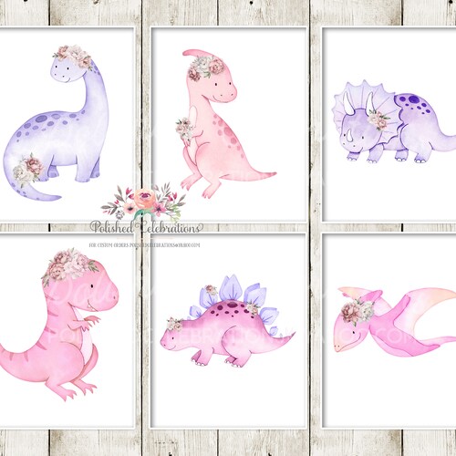 Baby Girl Dinosaur Nursery Prints Dinosaur Nursery Decor Set Etsy