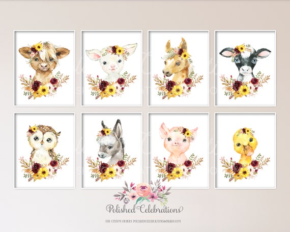 Burgundy Sunflower Farm Animal Art / Printable Nursery Decor / - Etsy Burgundy Sunflower Farm Animal Art / Printable Nursery Decor / - Etsy