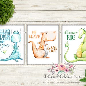 Dragon Animal Nursery Art / Nursery Decor Prints / Baby Boy Nursery / Blue Green Orange Dragons / Girl Nursery Wall Decor / Gender Neutral