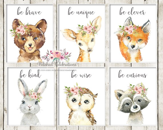 Art & Collectibles Blush Pink Flowers Deer Baby Girl Nursery DIY Prints ...