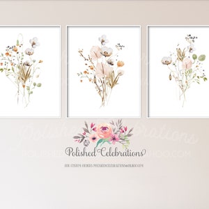 Watercolor Wildflower Art / Printable Wall Decor / Prairie Meadow Flowers / Blush Cream Floral / Bedroom / Office / Bathroom DIY Prints