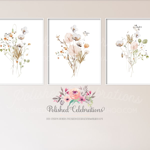 Aquarell Wildblumen Kunst / druckbare Wanddekoration / Prairie Wiesenblumen / blush creme Blumen / Schlafzimmer / Büro / Badezimmer DIY Prints