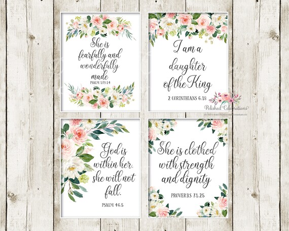 Blush Pink Bible Verse Art / Printable Biblical Nursery Art / - Etsy