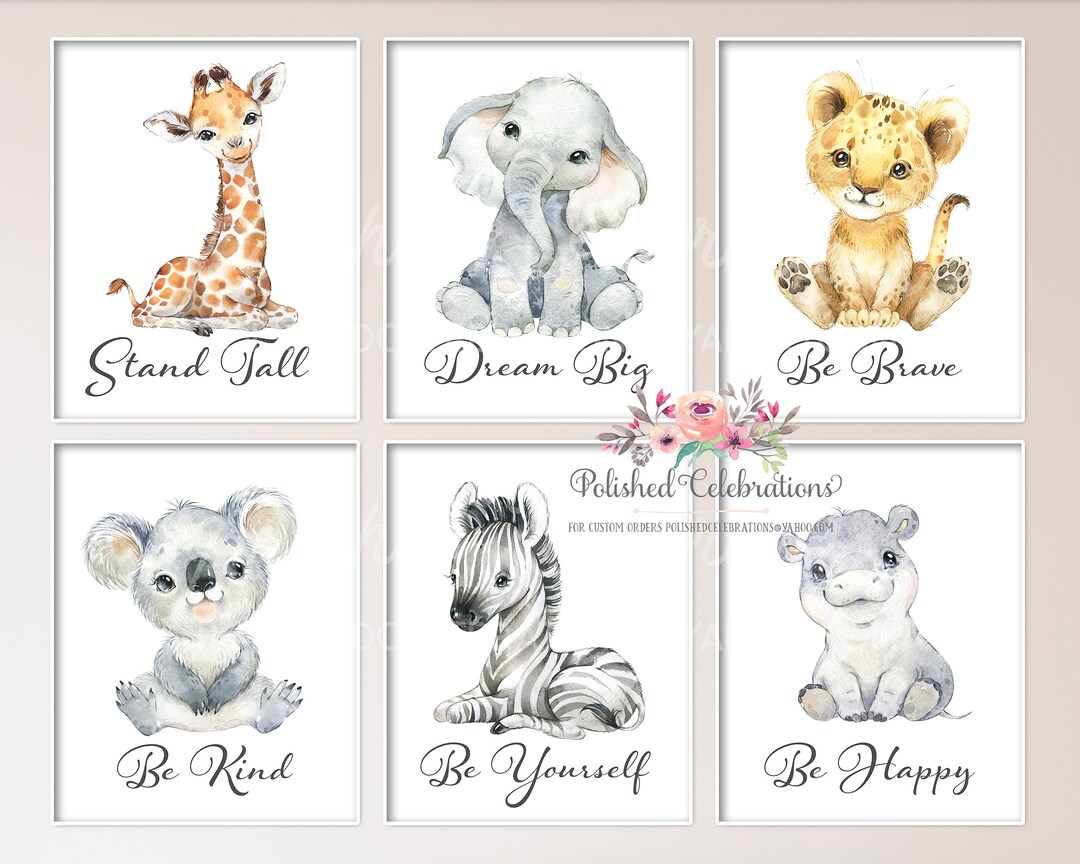 Safari Animal Nursery Art / Set of 6 Printable Wall Art / Zoo Animals ...