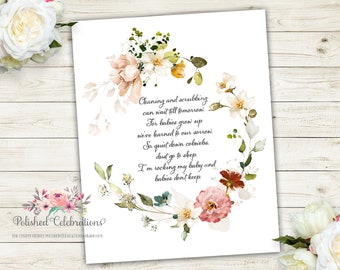 Cleaning and Scrubbing Poem / Printable Verse Wall Art / Boho Floral Scripture DIY Print / Baptism Gift / Baby Girl Nursery Decor / New Baby