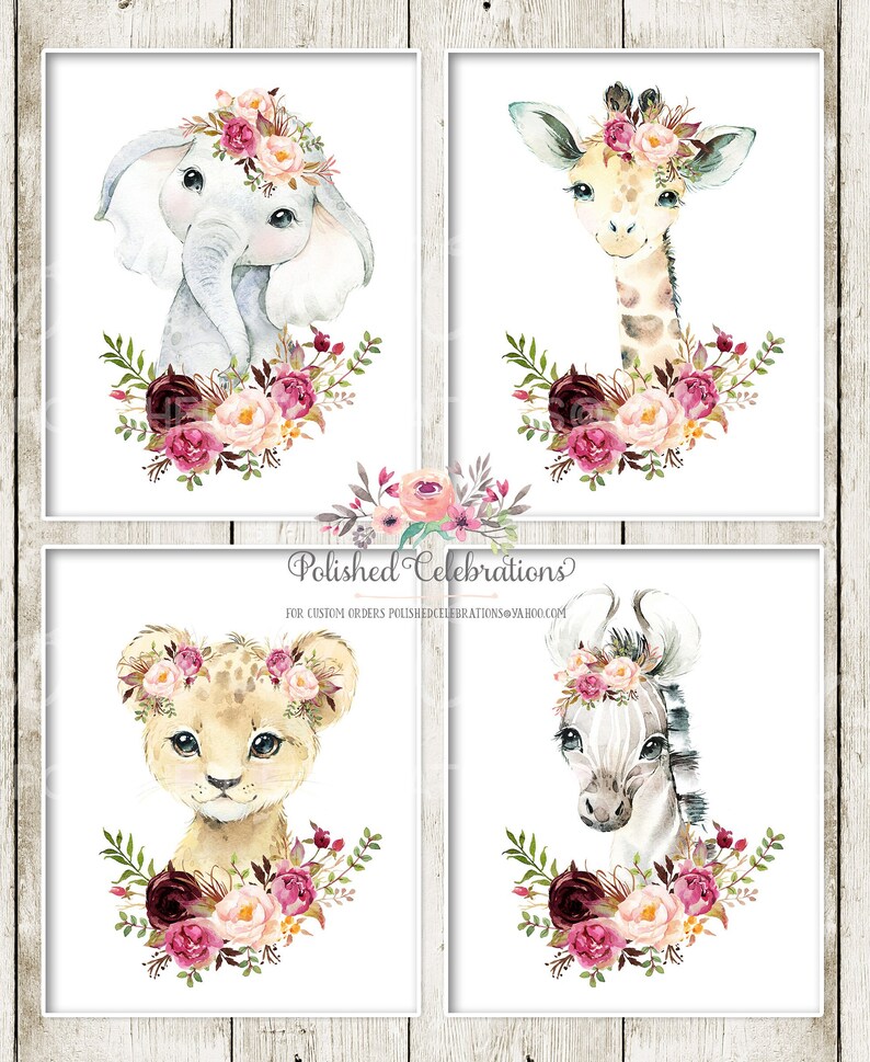 Blush Safari Animal Nursery Art / Set of 4 Safari Nursery Etsy