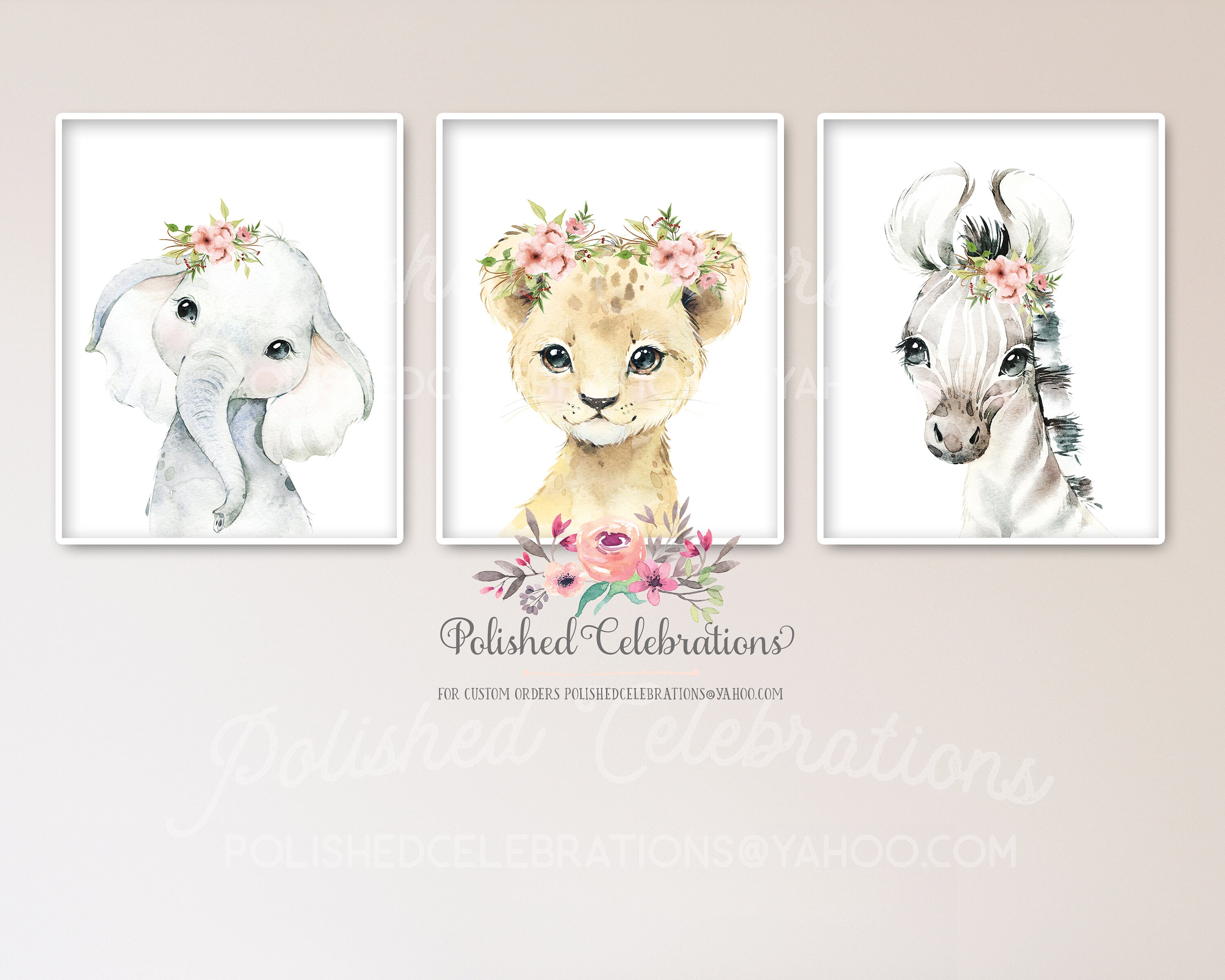 Blush Safari Animal Nursery Art / Set of 9 Safari Nursery Etsy
