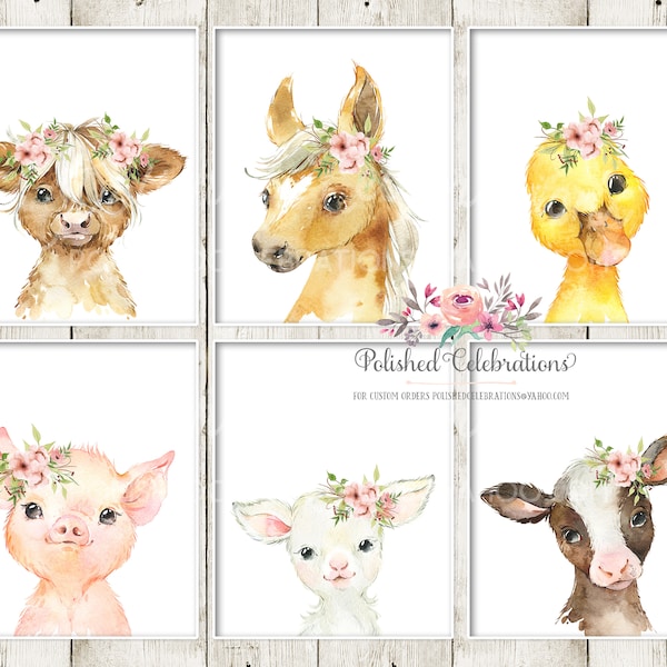 Boho Blush Farm Animals / Printable Nursery Art / Baby Girl Nursery / Blush Pink Flowers / Boho Farm Wall Decor / Bedroom Wall Art / Horse