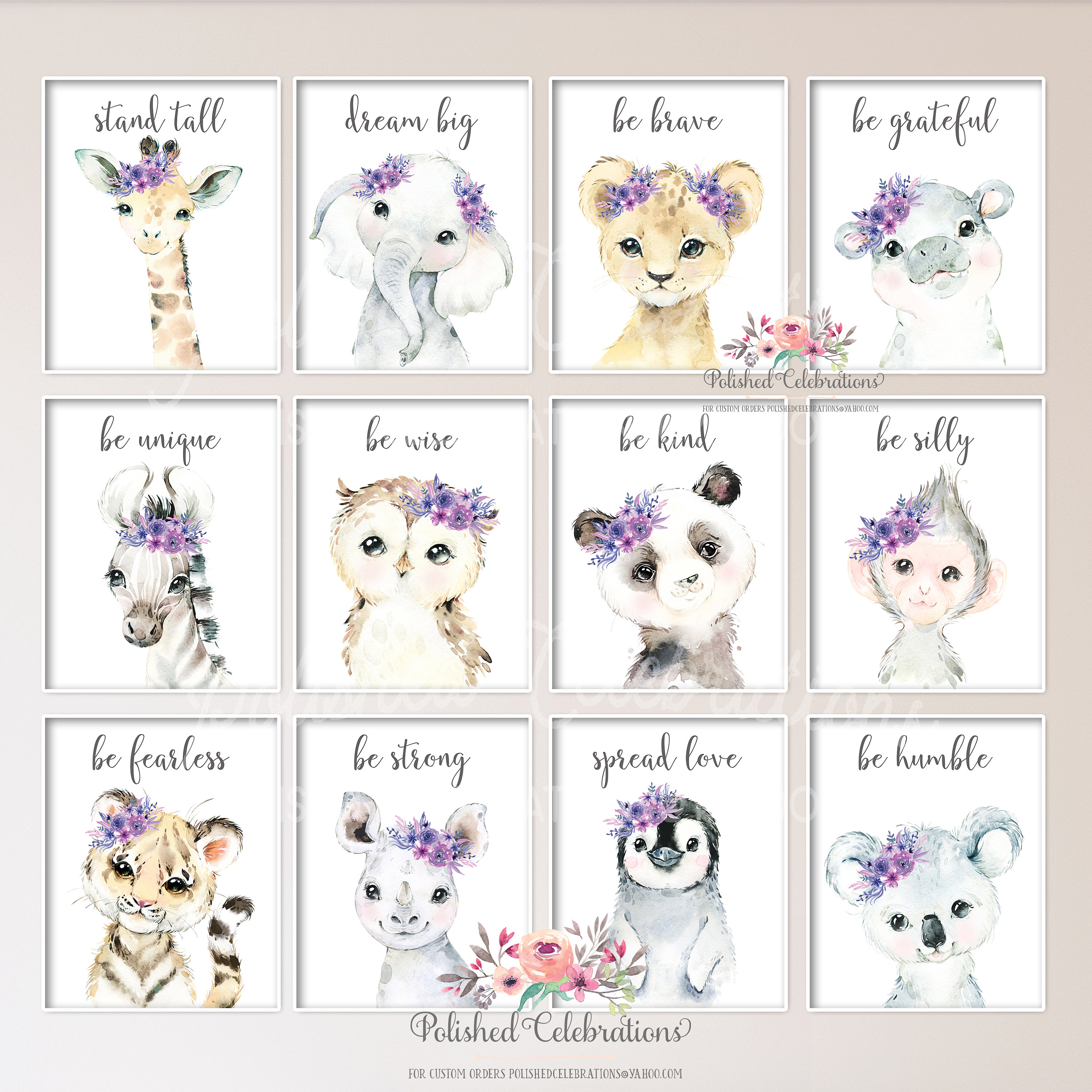 Purple Blush Safari Animal Nursery Art / Printable Nursery Set Etsy