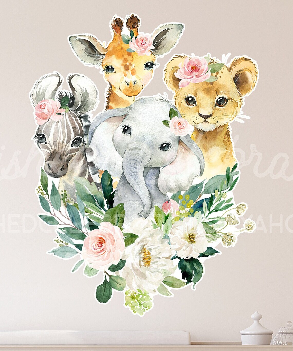 DECAL / Watercolor Safari Animal Wall Decal / Elephant Wall Etsy