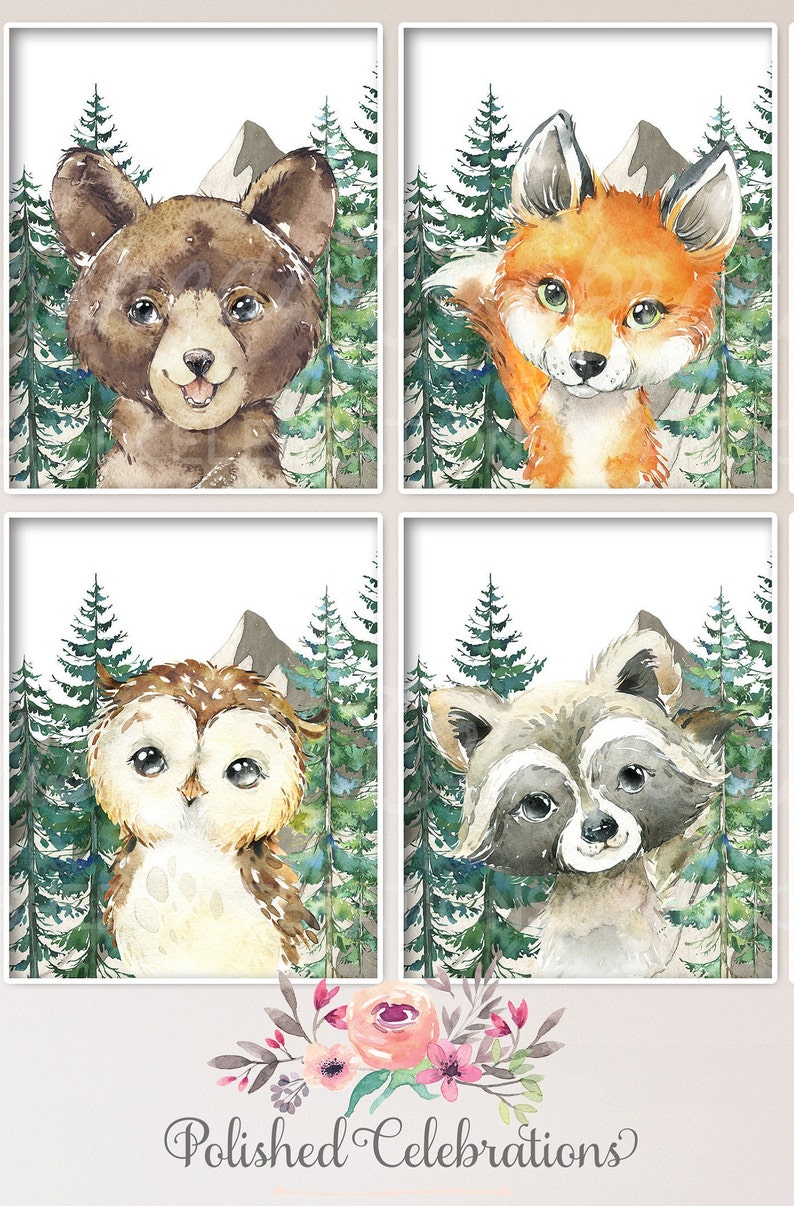 Woodland Animal Nursery Art / Printable Nursery Set of 8 Etsy