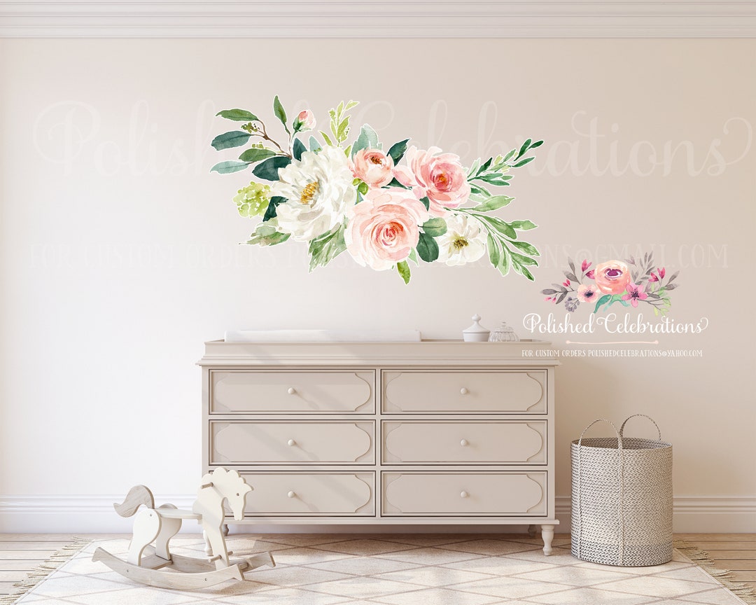 Blush Pink Flower Wall Decal / Ivory Flower Wall Sticker / Ethereal
