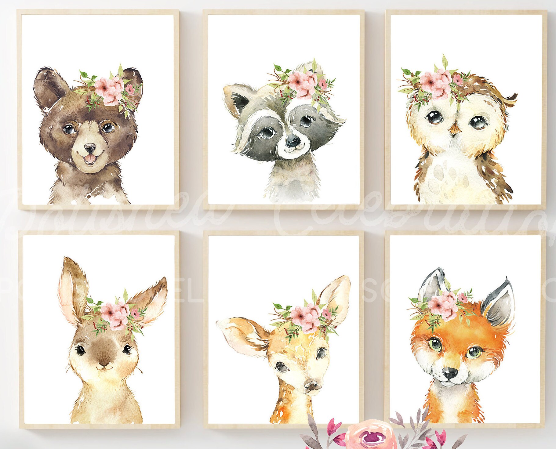 Blush Woodland Animals Set / Printable Nursery Art / Boho Girl Etsy